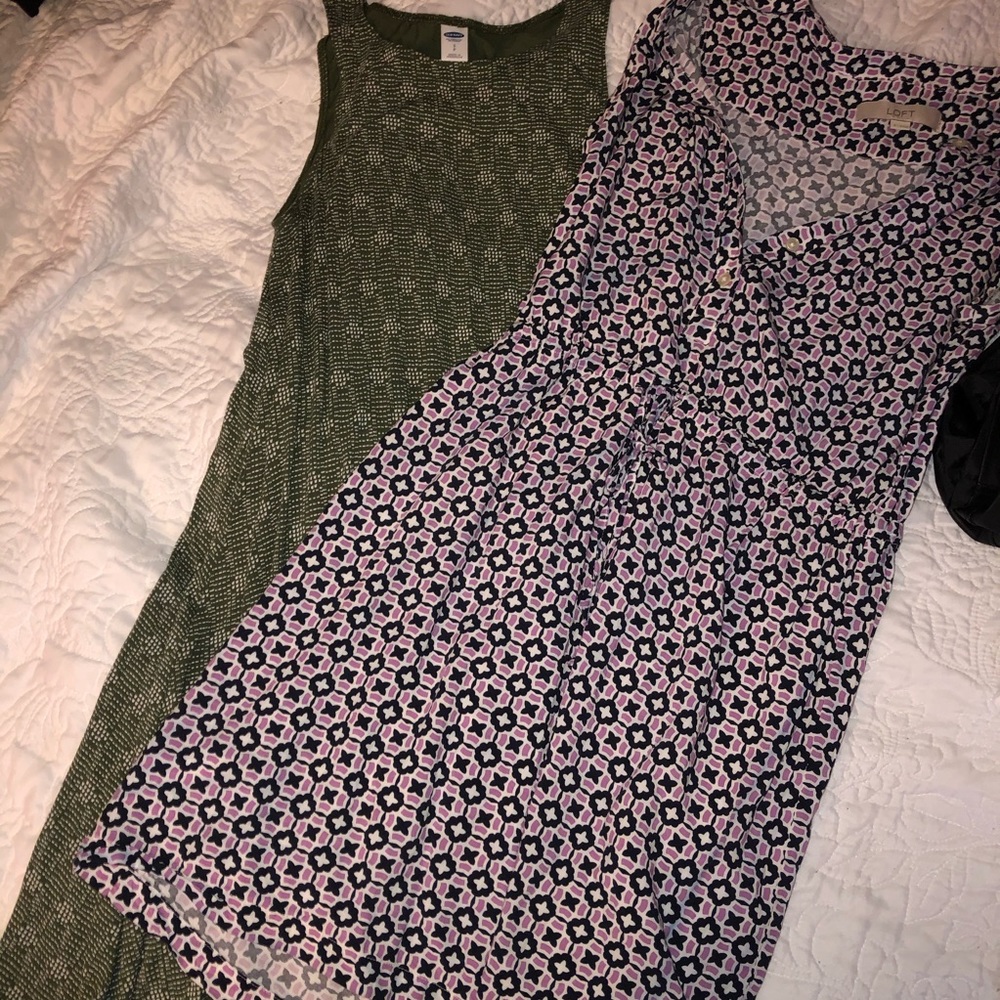 Loft purple dress and old navy green dress